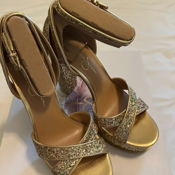 Jessica Simpson Gavynne Heels – Party Gold Confetti Pop Glitter – Size 8M (NEW) - Picture 3 of 6